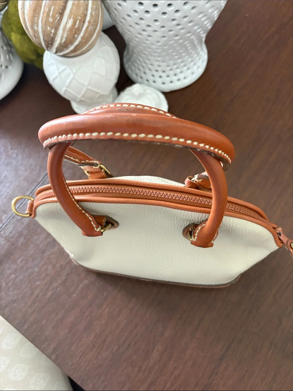 VINTAGE Dooney & Bourke Cream and Tan Pebbled Leather Dome Satchel